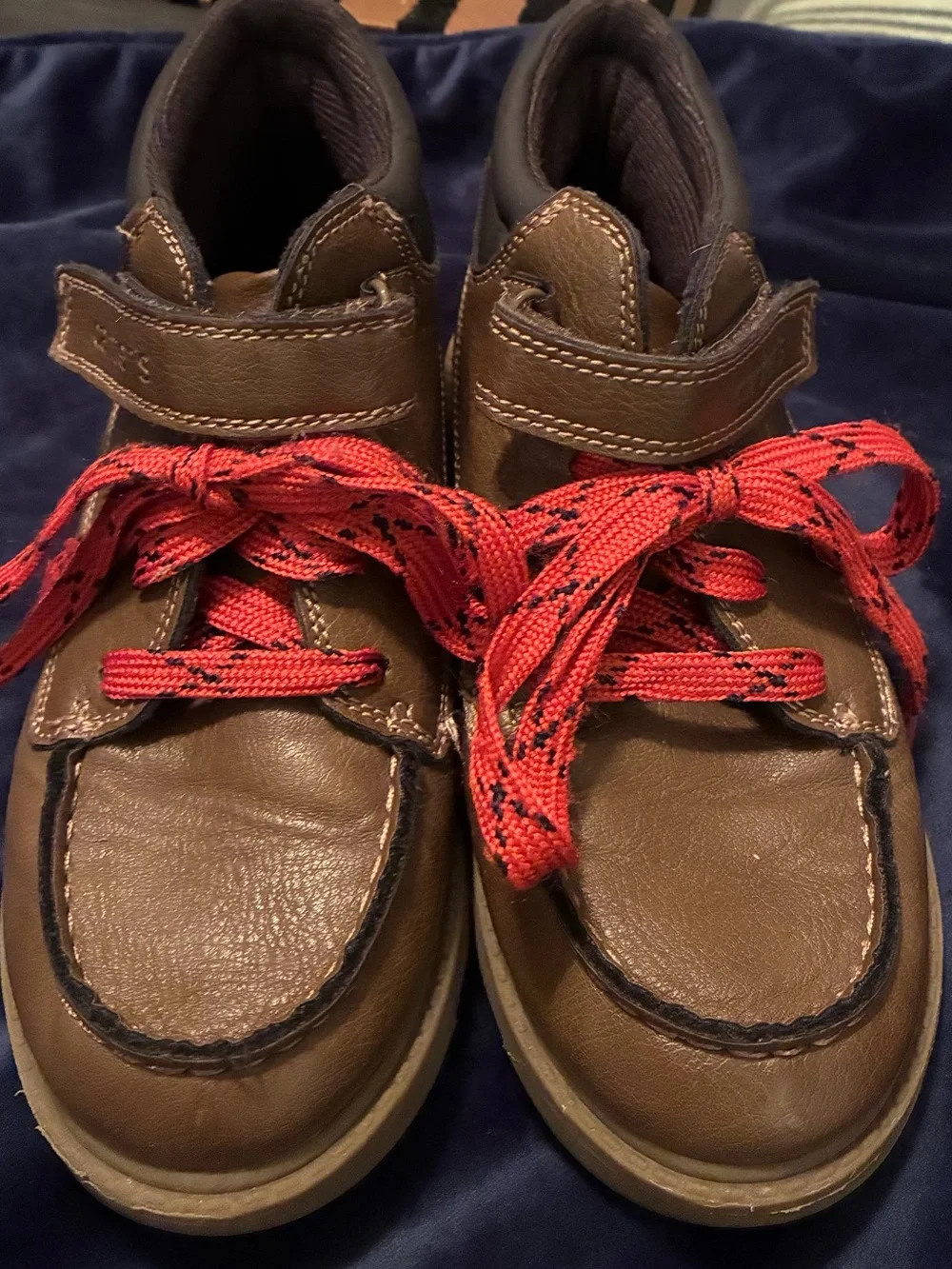 Carter’s “Norman” Toddler 2 Brown Faux Leather Hiking Trail Boots with Red Laces